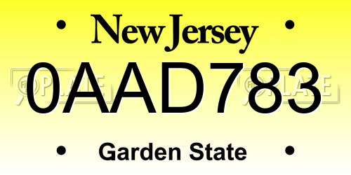 0AAD783 New Jersey License Plate