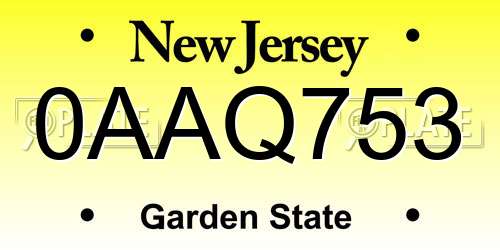 0AAQ753 New Jersey License Plate