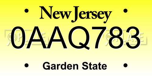 0AAQ783 New Jersey License Plate