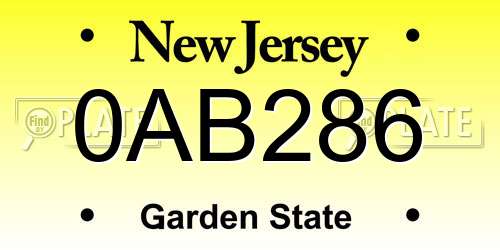 0AB286 New Jersey License Plate