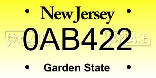 0AB422 New Jersey License Plate