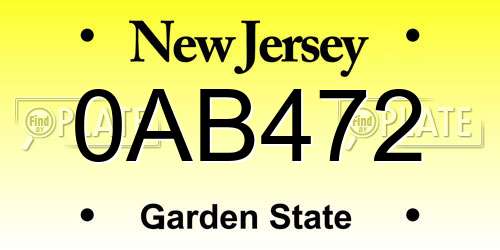 0AB472 New Jersey License Plate