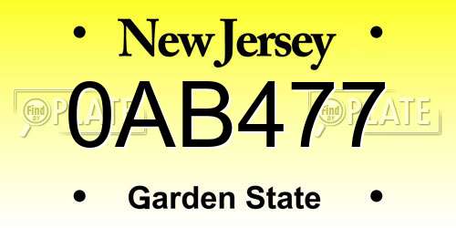 0AB477 New Jersey License Plate