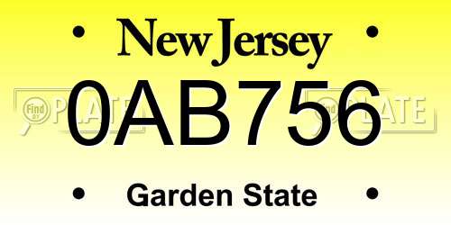 0AB756 New Jersey License Plate