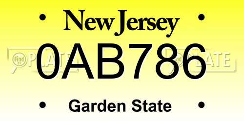 0AB786 New Jersey License Plate