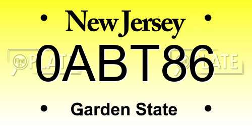 0ABT86 New Jersey License Plate