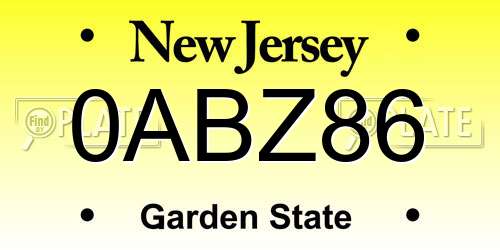 0ABZ86 New Jersey License Plate