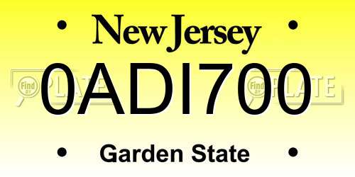 0ADI700 New Jersey License Plate