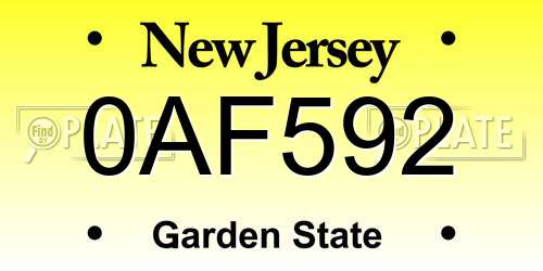 0AF592 New Jersey License Plate