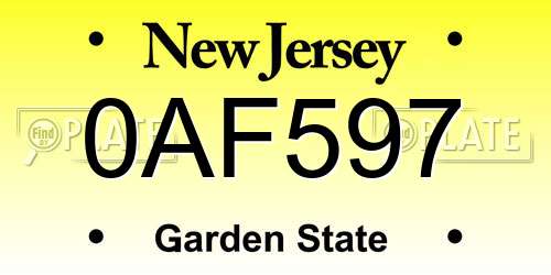 0AF597 New Jersey License Plate