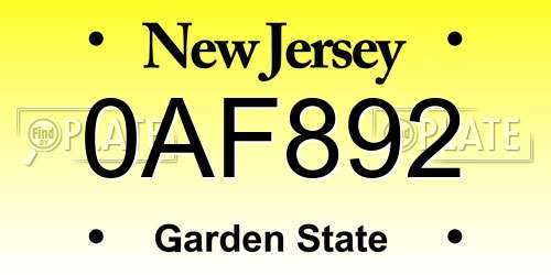 0AF892 New Jersey License Plate