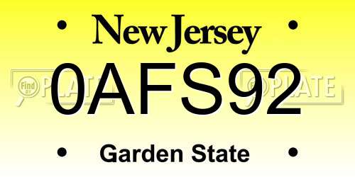 0AFS92 New Jersey License Plate