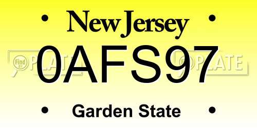 0AFS97 New Jersey License Plate