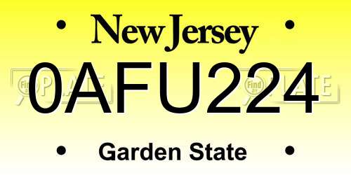 0AFU224 New Jersey License Plate