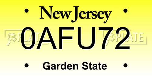 0AFU72 New Jersey License Plate