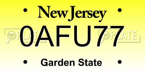 0AFU77 New Jersey License Plate