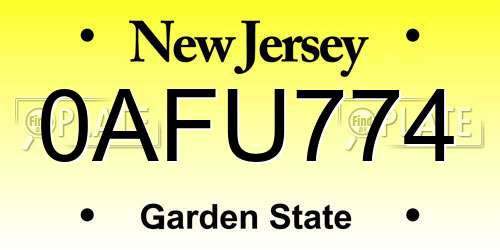 0AFU774 New Jersey License Plate