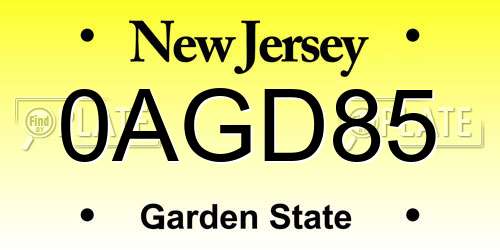0AGD85 New Jersey License Plate