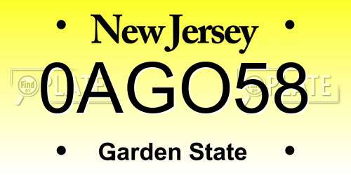 0AGO58 New Jersey License Plate