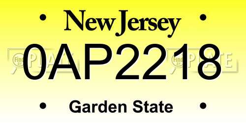 0AP2218 New Jersey License Plate