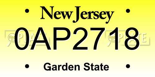 0AP2718 New Jersey License Plate