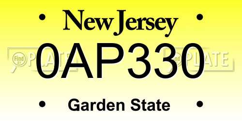 0AP330 New Jersey License Plate