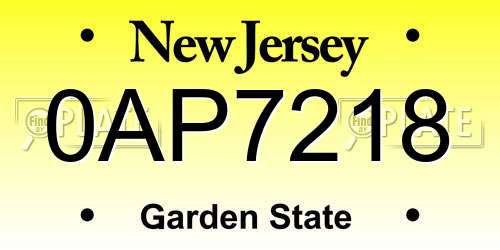 0AP7218 New Jersey License Plate