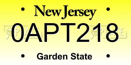 0APT218 New Jersey License Plate