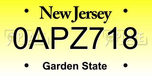 0APZ718 New Jersey License Plate