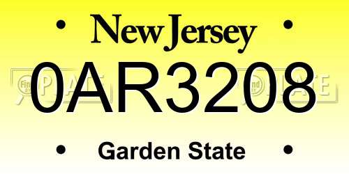 0AR3208 New Jersey License Plate