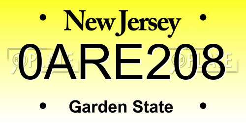 0ARE208 New Jersey License Plate