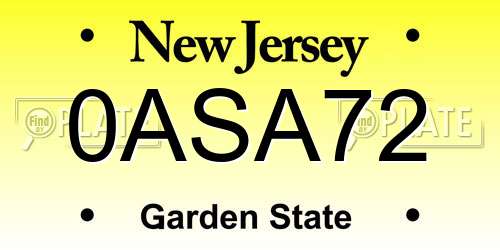 0ASA72 New Jersey License Plate