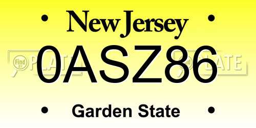 0ASZ86 New Jersey License Plate