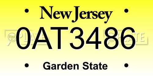 0AT3486 New Jersey License Plate