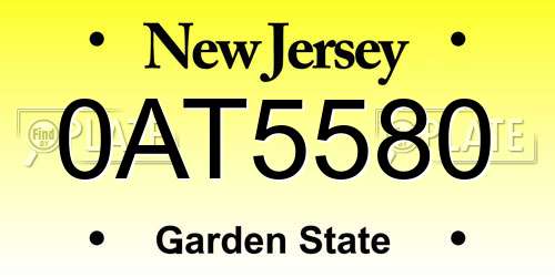 0AT5580 New Jersey License Plate