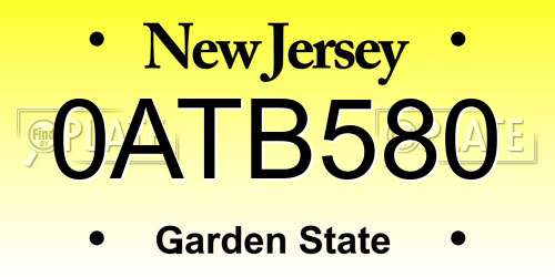 0ATB580 New Jersey License Plate