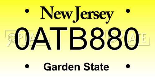 0ATB880 New Jersey License Plate