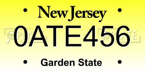 0ATE456 New Jersey License Plate
