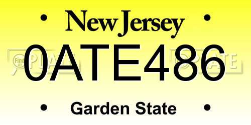0ATE486 New Jersey License Plate