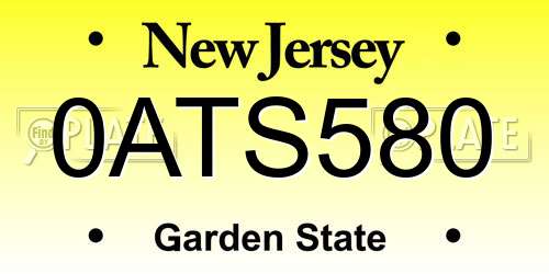 0ATS580 New Jersey License Plate
