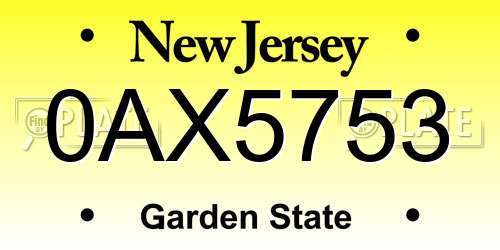 0AX5753 New Jersey License Plate