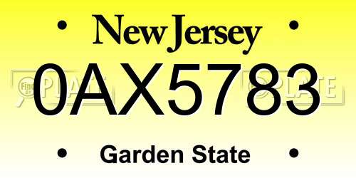 0AX5783 New Jersey License Plate