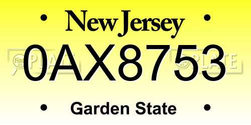 0AX8753 New Jersey License Plate