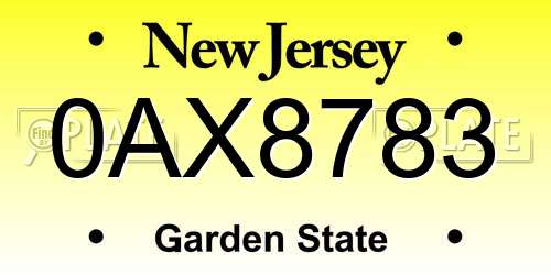 0AX8783 New Jersey License Plate