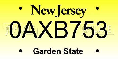 0AXB753 New Jersey License Plate