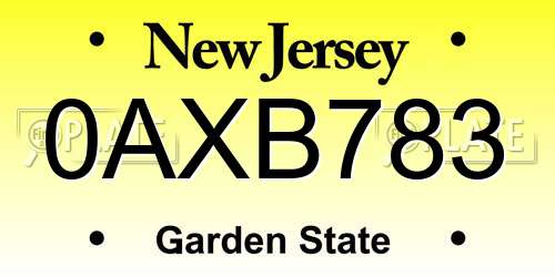 0AXB783 New Jersey License Plate