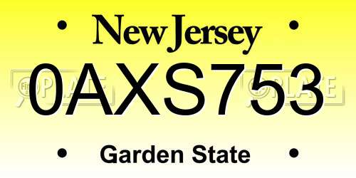 0AXS753 New Jersey License Plate
