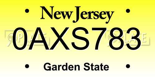 0AXS783 New Jersey License Plate