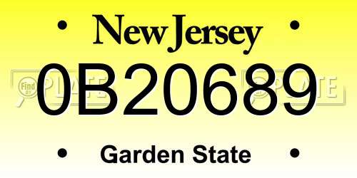 0B20689 New Jersey License Plate