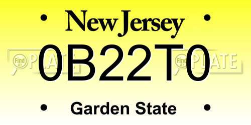 0B22T0 New Jersey License Plate